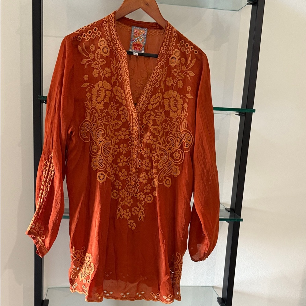 Johnny Was Orange Floral Embroidered Tunic